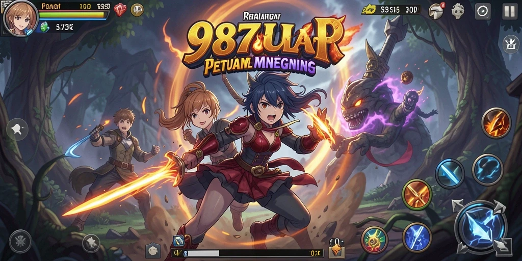 Screenshot gameplay seru dari 987UP dengan karakter anime ikonik.