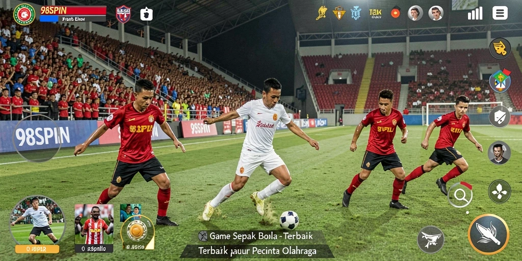 Tampilan gameplay <strong>98SPIN</strong> yang menakjubkan di lapangan sepak bola.