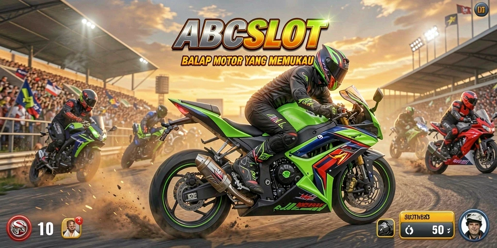 Screenshot utama ABCSLOT menampilkan aksi balap motor yang seru dan grafis yang memukau.
