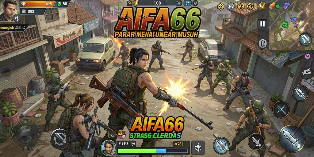 Tangkapan layar dari gameplay AIFA66 yang menunjukkan pertempuran strategi.
