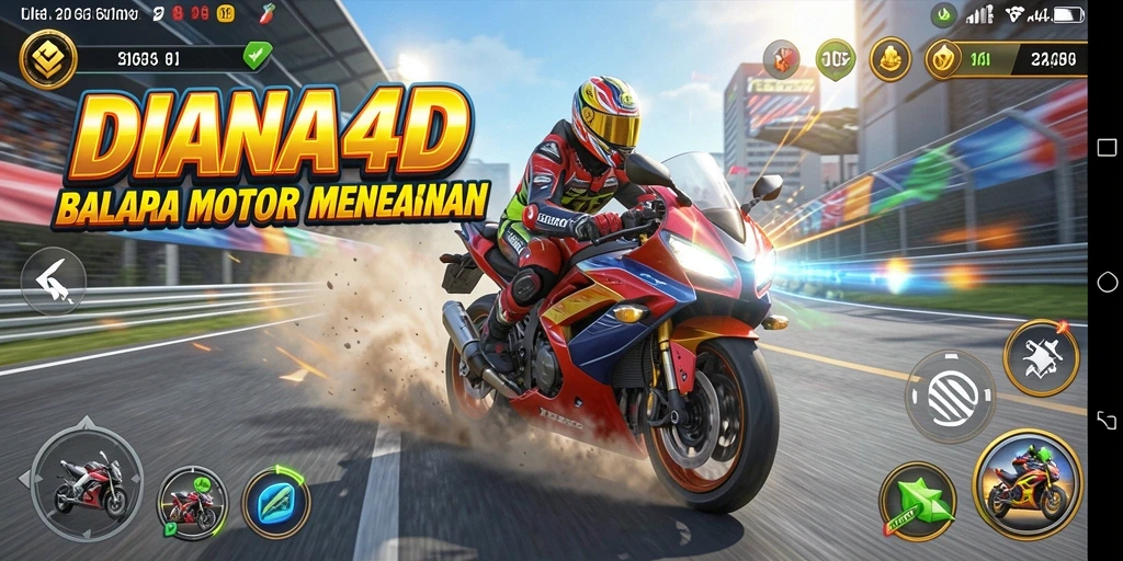 Tampilan gameplay DIANA4D dengan balapan motor yang mendebarkan.