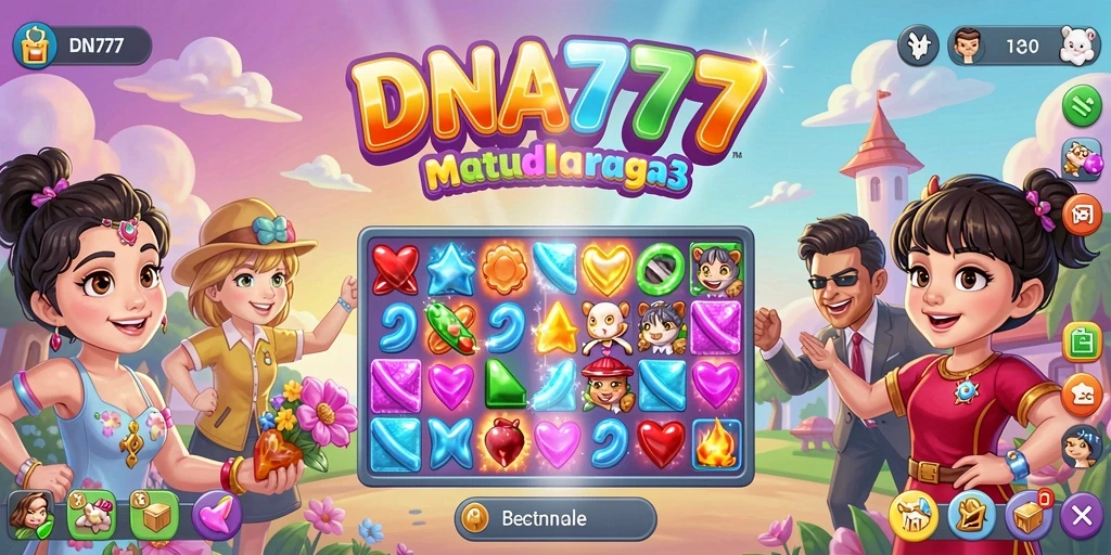 Tangkapan layar gameplay DNA777 yang menampilkan aksi Match-3 yang seru.