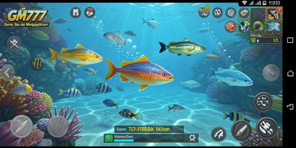 Tampilan screenshot utama GM777 menampilkan aksi seru berburu ikan.