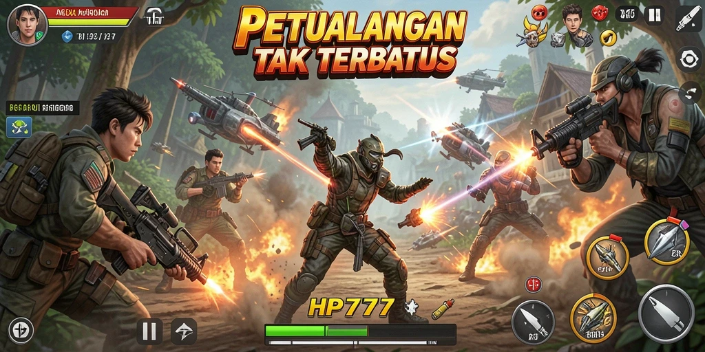 Tangkapan layar gameplay mendebarkan HP777 yang penuh aksi.