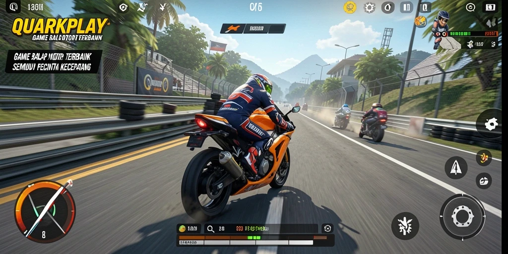 Tampilan gameplay balap motor yang mendebarkan dan penuh aksi.