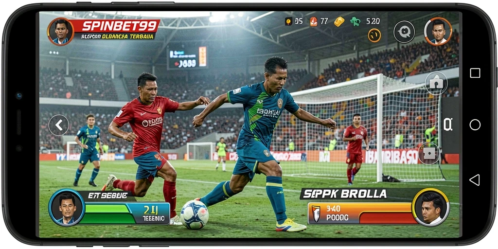 Screenshot utama SPINBET99 yang menampilkan aksi menarik dari permainan sepak bola.
