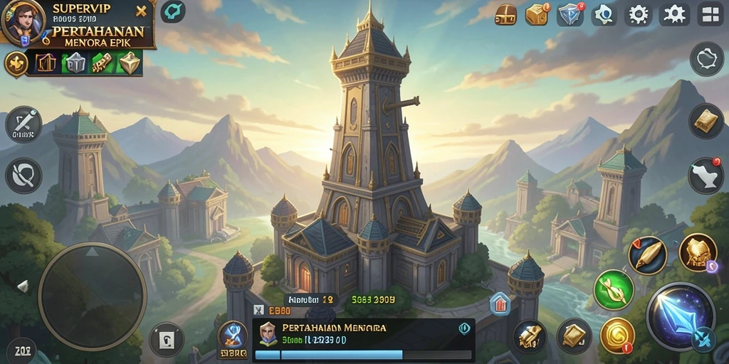 Tampilan gameplay Tower Defense yang mendebarkan dalam SUPERVIP.
