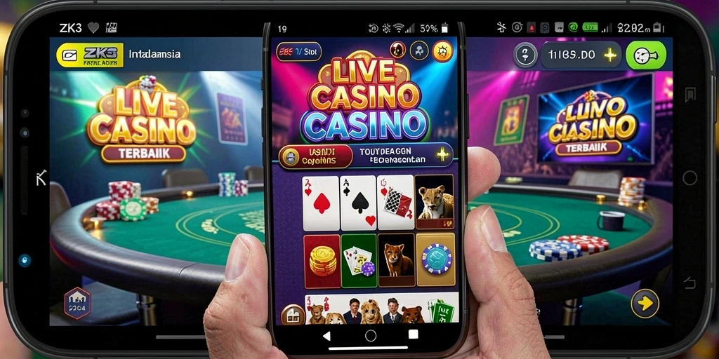 Tampilan gameplay ZK3 dengan dealer langsung dan meja permainan yang menarik.